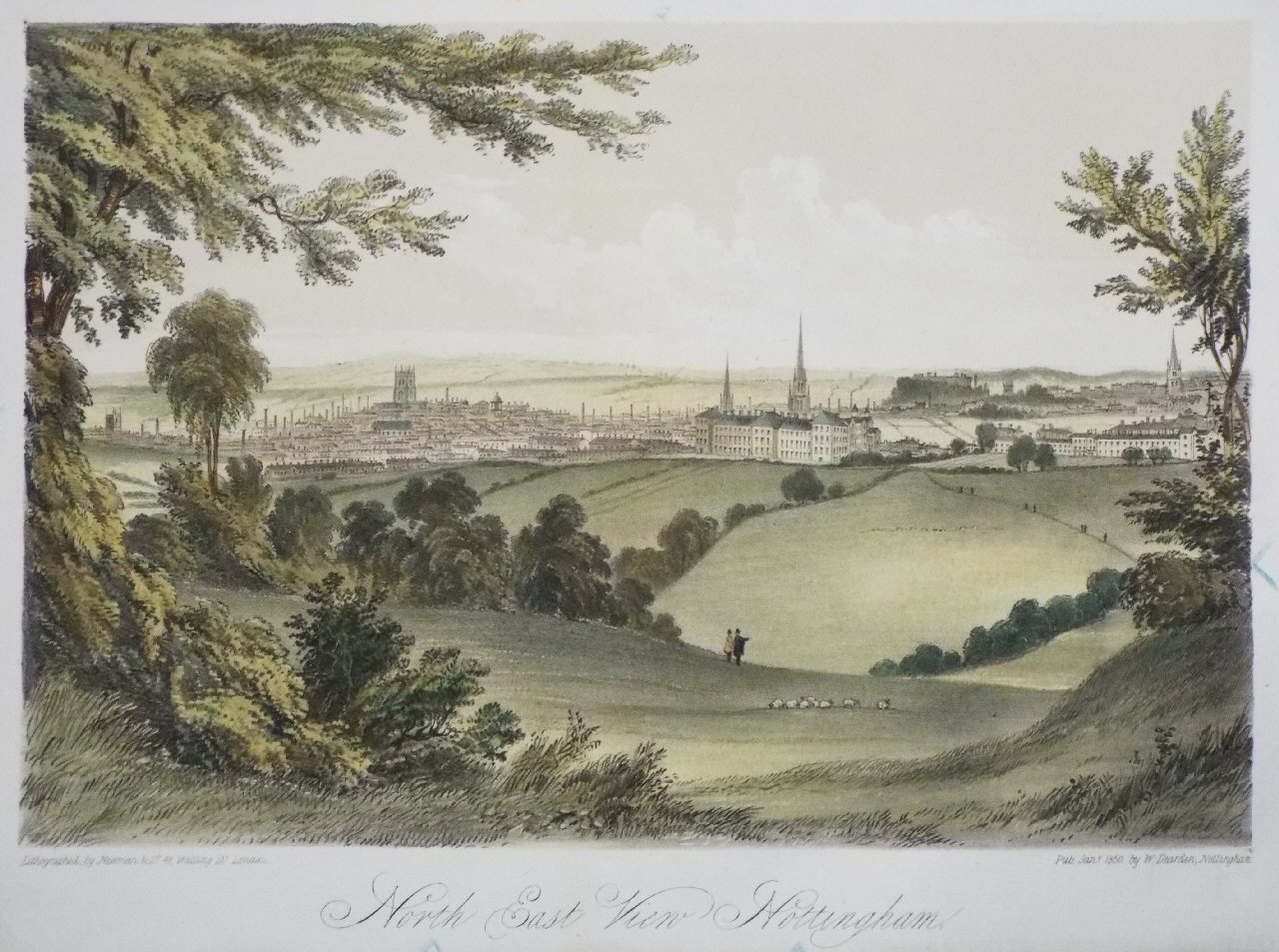 Lithograph - North East View .Nottingham - Newman